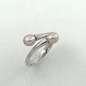Solid Sterling Silver .925 Twin Pink Freshwater Pearl Cocktail Ring