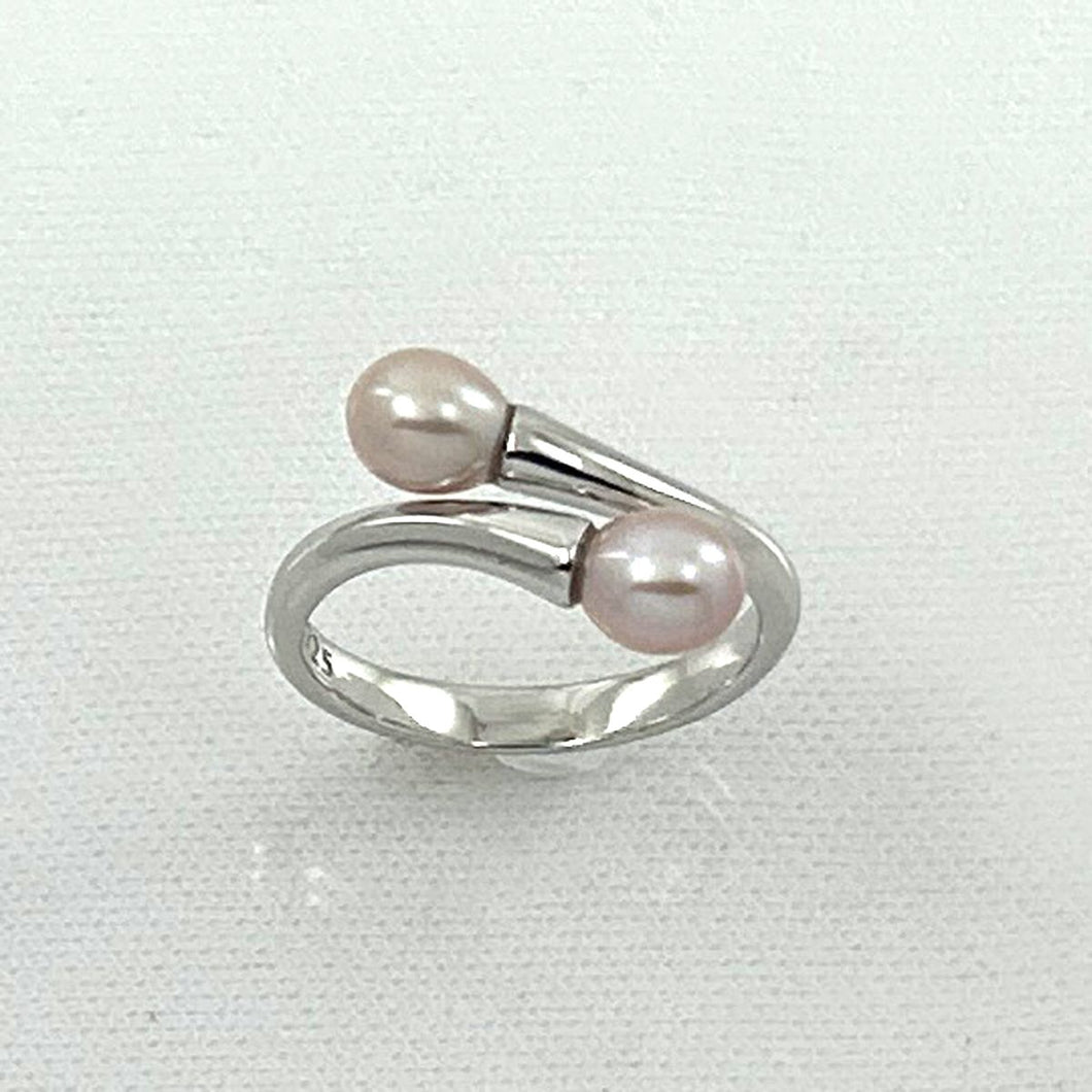 Solid Sterling Silver .925 Twin Pink Freshwater Pearl Cocktail Ring