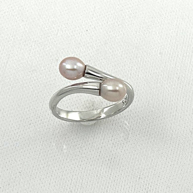 Solid Sterling Silver .925 Twin Pink Freshwater Pearl Cocktail Ring