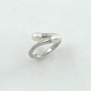 Solid Sterling Silver .925 Twin White Cream Freshwater Pearl Cocktail Ring