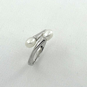 Solid Sterling Silver .925 Twin White Cream Freshwater Pearl Cocktail Ring