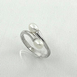 Solid Sterling Silver .925 Twin White Cream Freshwater Pearl Cocktail Ring
