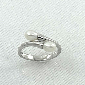 Solid Sterling Silver .925 Twin White Cream Freshwater Pearl Cocktail Ring