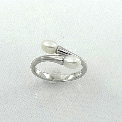 Solid Sterling Silver .925 Twin White Cream Freshwater Pearl Cocktail Ring