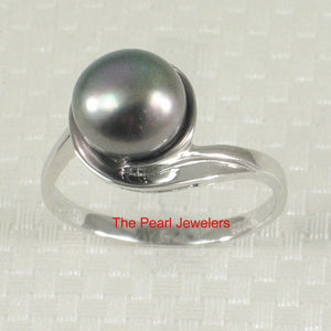 Solid Sterling Silver .925 Black-Gray Freshwater Pearl Solitaire Ring