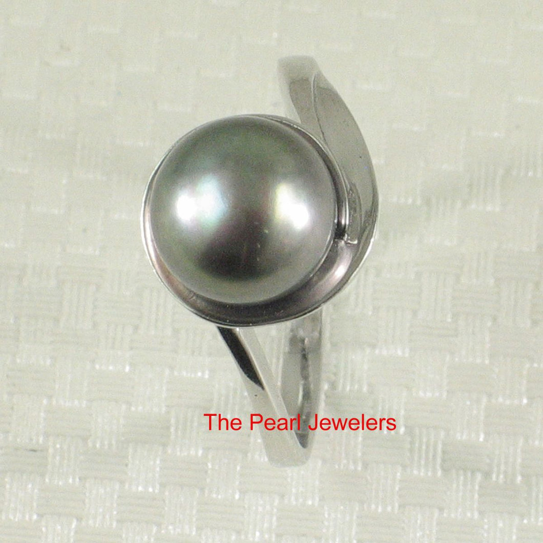 Solid Sterling Silver .925 Black-Gray Freshwater Pearl Solitaire Ring