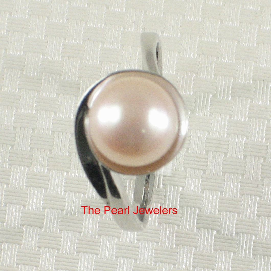 Solid Sterling Silver .925 Pink-Peach Freshwater Pearl Solitaire Ring