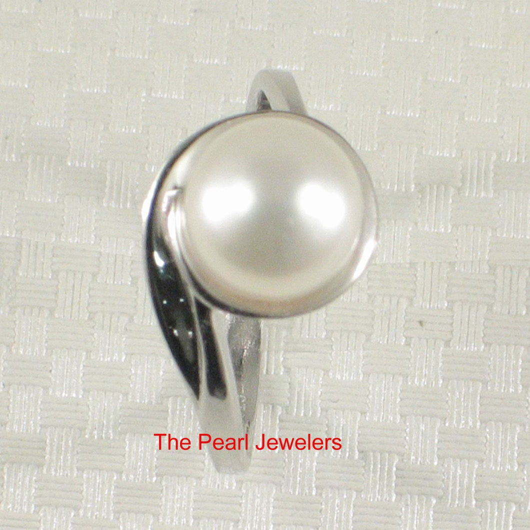Solid Sterling Silver .925 White Freshwater Pearl Solitaire Ring