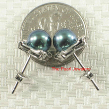 Load image into Gallery viewer, Solid 14k White Gold Square Four Hearts Black Cultured Pearl Stud Earrings