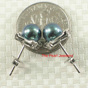 Solid 14k White Gold Square Four Hearts Black Cultured Pearl Stud Earrings