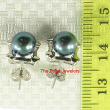 Load image into Gallery viewer, Solid 14k White Gold Square Four Hearts Black Cultured Pearl Stud Earrings