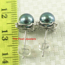 Load image into Gallery viewer, Solid 14k White Gold Square Four Hearts Black Cultured Pearl Stud Earrings
