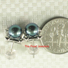 Load image into Gallery viewer, Solid 14k White Gold Square Four Hearts Black Cultured Pearl Stud Earrings
