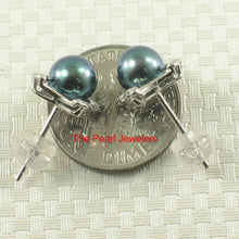 Load image into Gallery viewer, Solid 14k White Gold Square Four Hearts Black Cultured Pearl Stud Earrings