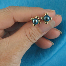Load image into Gallery viewer, Solid 14k White Gold Square Four Hearts Black Cultured Pearl Stud Earrings