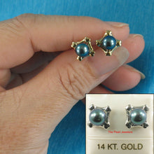 Load image into Gallery viewer, Solid 14k White Gold Square Four Hearts Black Cultured Pearl Stud Earrings