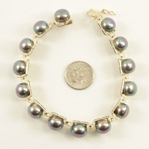 14k Solid Yellow Gold Stationary 9mm Black Cultured Pearl Bracelet