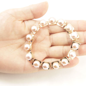 14k Solid Yellow Gold Stationary 9mm Pink Cultured Pearl Bracelet