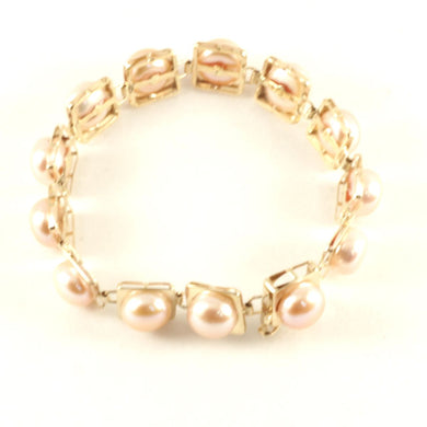 14k Solid Yellow Gold Stationary 9mm Pink Cultured Pearl Bracelet
