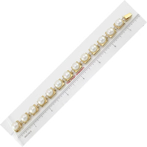 14k Solid Yellow Gold Stationary 9mm White Cultured Pearl Bracelet