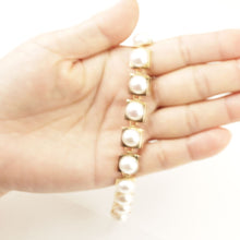 Load image into Gallery viewer, 14k Solid Yellow Gold Stationary 9mm White Cultured Pearl Bracelet
