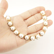 Load image into Gallery viewer, 14k Solid Yellow Gold Stationary 9mm White Cultured Pearl Bracelet