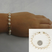 Load image into Gallery viewer, 14k Solid Yellow Gold Stationary White Pearl Bracelet with “FU” Clasp