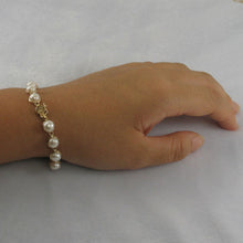 Load image into Gallery viewer, 14k Solid Yellow Gold Stationary White Pearl Bracelet with “FU” Clasp