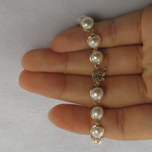 Load image into Gallery viewer, 14k Solid Yellow Gold Stationary White Pearl Bracelet with “FU” Clasp