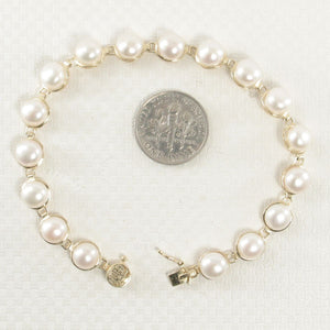 14k Solid Yellow Gold Stationary White Pearl Bracelet with “FU” Clasp
