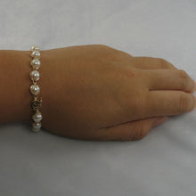Load image into Gallery viewer, 14k Solid Yellow Gold Stationary White Pearl Bracelet with “FU” Clasp