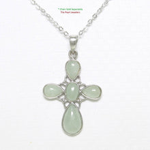 Load image into Gallery viewer, Solid Sterling Silver 925 Carved Celadon Green Jade Christian Cross Pendant
