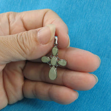 Load image into Gallery viewer, Solid Sterling Silver 925 Carved Celadon Green Jade Christian Cross Pendant