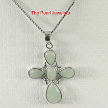 Load image into Gallery viewer, Solid Sterling Silver 925 Carved Celadon Green Jade Christian Cross Pendant