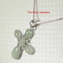 Load image into Gallery viewer, Solid Sterling Silver 925 Carved Celadon Green Jade Christian Cross Pendant