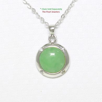 Solid Sterling Silver 925 Dome Green Jade & CZ Pendant