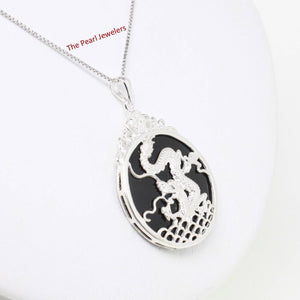 Solid Sterling Silver 925 Dragon Carving Black Onyx Pendant