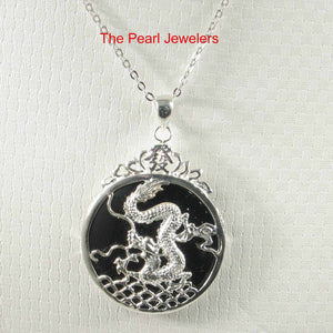 Solid Sterling Silver 925 Dragon Carving Black Onyx Pendant