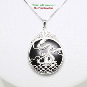 Solid Sterling Silver 925 Dragon Carving Black Onyx Pendant
