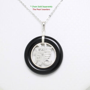 Solid Sterling Silver 925 Dragon Black Onyx Ring Pendant