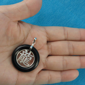 Solid Sterling Silver 925 Dragon Black Onyx Ring Pendant