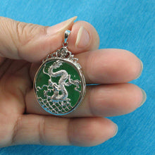 Load image into Gallery viewer, Solid Sterling Silver 925 Dragon Carving Green Jade Pendant