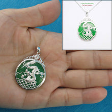 Load image into Gallery viewer, Solid Sterling Silver 925 Dragon Carving Green Jade Pendant