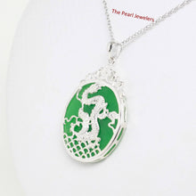Load image into Gallery viewer, Solid Sterling Silver 925 Dragon Carving Green Jade Pendant