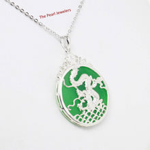 Load image into Gallery viewer, Solid Sterling Silver 925 Dragon Carving Green Jade Pendant