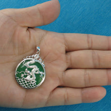 Load image into Gallery viewer, Solid Sterling Silver 925 Dragon Carving Green Jade Pendant