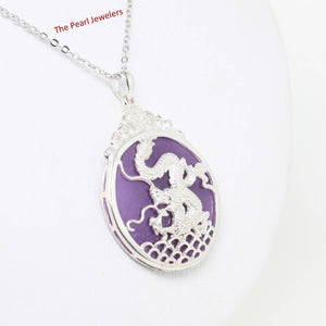 Solid Sterling Silver 925 Dragon Carving Lavender Jade Pendant