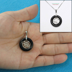 Solid Sterling Silver .925 Good Fortune Black Onyx Ring Pendant