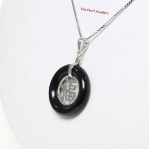 Solid Sterling Silver .925 Good Fortune Black Onyx Ring Pendant
