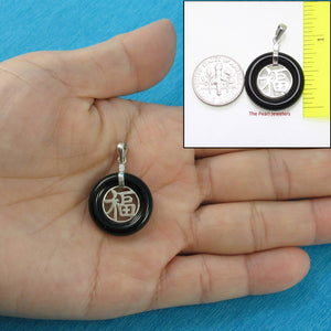 Solid Sterling Silver .925 Good Fortune Black Onyx Ring Pendant